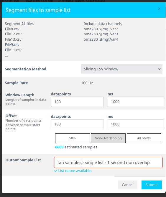 Sample List Settings