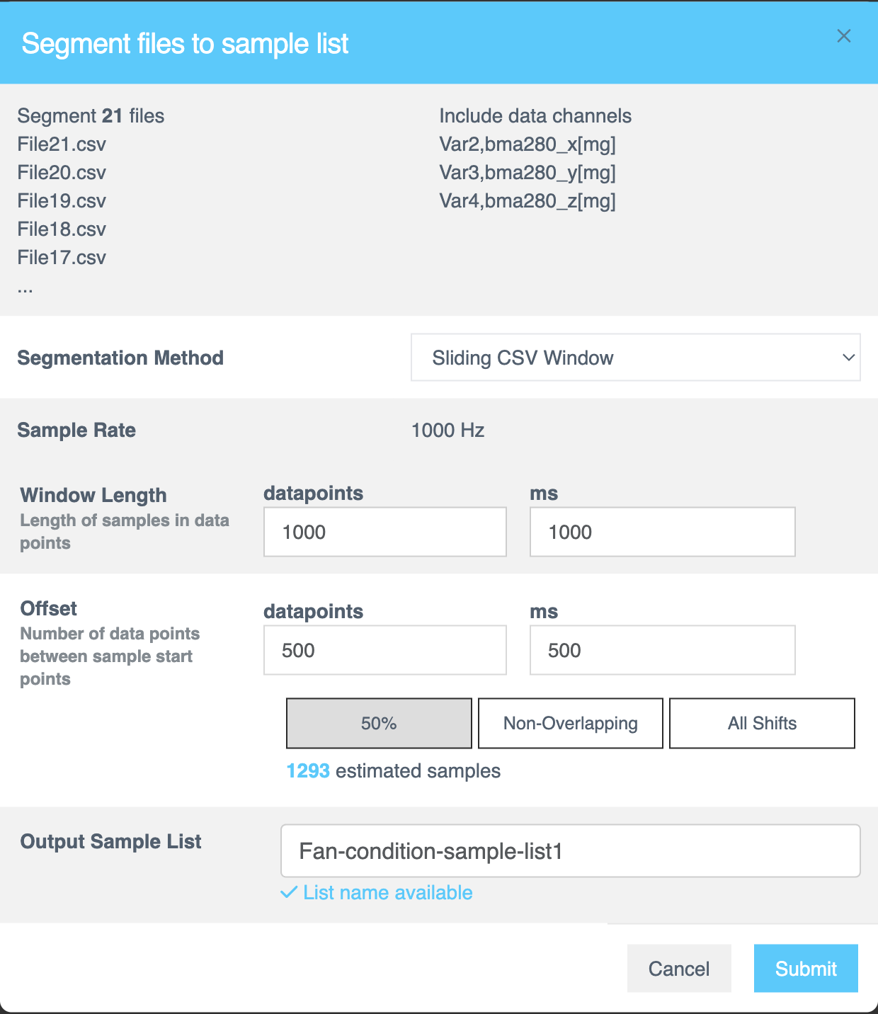 Segment files to sample list