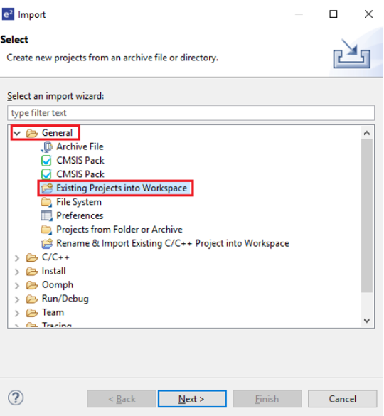 Select Existing Projects into Workspace